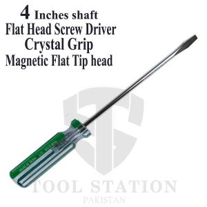 Flat head screw driver tips 6mm, Shaft (4 inches)-Crystal