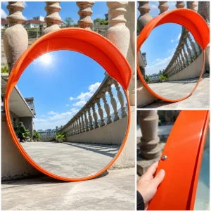 Orange convex safety mirror with wide-angle reflection for outdoor blind spots toolstationpakistan, toolstation.com