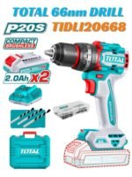 TOTAL Brushless 66 Nm Cordless Charging Drill – 20 V with 47-Piece Accessory Kit & 2 Batteries TIDLI20668
