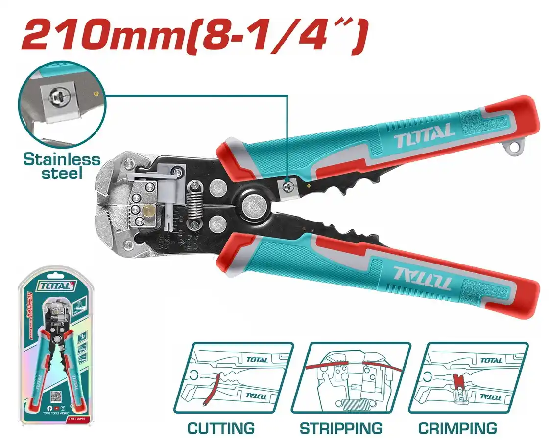 TOTAL Automatic Wire Stripper (3-in-1 Wire Stripper, Cutter & Crimper Tool) THT15246 TOTAL Automatic Wire Stripper (3-in-1 Wire Stripper, Cutter & Crimper Tool) THT15246