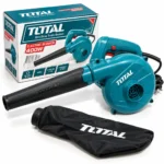 TOTAL handheld electric blower with black nozzle and dust collection bag clearing dust and debris from a concrete surfacetoolstationpakistan, toolstation.com