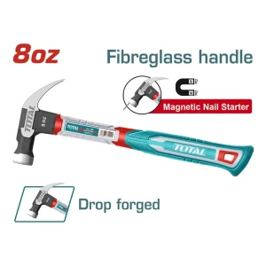 Total Claw Hammer with Magnetic Nail Holder – Fiberglass Handle 8oz (220 g) THCH61008