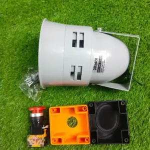 Industrial Electric Siren Alarm with Push Button Switch, High Power Industrial Electric Siren Alarm with Emergency Push Button | Loud Warning Sound