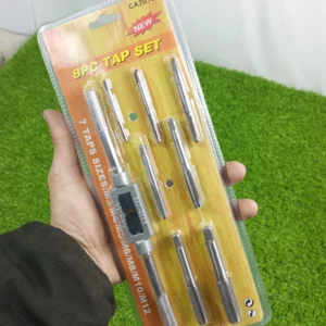 8 Piece Metric Tap Set with Tap Wrench – M3 to M12 Thread Cutting Hand Tool for Metal & Steel