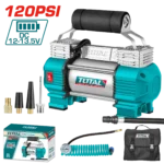 TOTAL 12V Auto Air Compressor – Portable Car Tire Inflator Pump – Heavy Duty Metal Cylinder TTAC2506