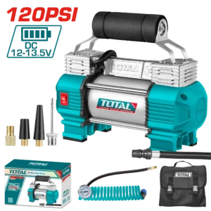 TOTAL 12V Auto Air Compressor – Portable Car Tire Inflator Pump – Heavy Duty Metal Cylinder TTAC2506