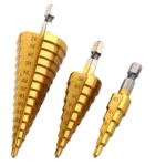 3-Piece HSS Step Drill Bit Set Workzone – Titanium Coated, Multi-Size Hole Drilling for Metal, Plastic & Wood