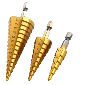 3-Piece HSS Step Drill Bit Set Workzone – Titanium Coated, Multi-Size Hole Drilling for Metal, Plastic & Wood