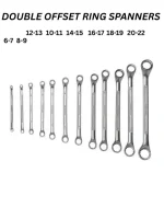 FUKUNG Double Offset Ring Spanner Set 8 Pcs | 6-22mm Metric Ring Wrench Set | Heavy Duty Steel