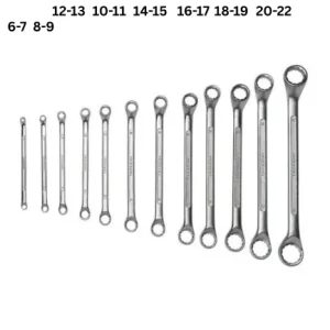 FUKUNG Double Offset Ring Spanner Set 8 Pcs | 6-22mm Metric Ring Wrench Set | Heavy Duty Steel