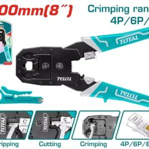 TOTAL Crimping Tool 8 Inch (200mm) | Network RJ45 RJ11 Crimper | 4P 6P 8P, Modular Plug Crimper, TMPC4468P