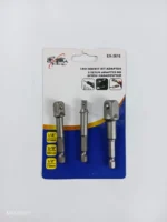 Socket Bit Adapter 3 Pcs Set – 1/4”, 3/8”, 1/2” Drive Impact Drill Adapters (Cr-V Steel)