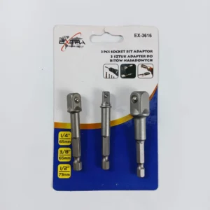 Socket Bit Adapter 3 Pcs Set – 1/4”, 3/8”, 1/2” Drive Impact Drill Adapters (Cr-V Steel)