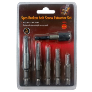 5pcs Broken Bolt Screw Extractor Set #1–5 | Damaged Stud Remover Kit with Hex Holder
