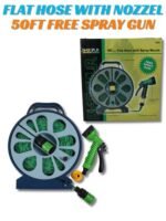 50ft Flat Garden Hose with Spray Nozzle and Reel pipe BLACKSPUR