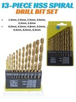 13-Piece HSS Spiral Drill Bit Set - Titanium Coated High-Speed Steel Bits for Metal, Wood & Plastic - Range 1.5mm to 6.5mm