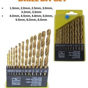 13-Piece HSS Spiral Drill Bit Set - Titanium Coated High-Speed Steel Bits for Metal, Wood & Plastic - Range 1.5mm to 6.5mm