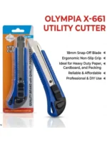 Olympia X-661 Heavy Duty Utility Cutter - 18mm Snap-Off Blade Knife with Ergonomic Non-Slip Grip for Packaging & DIY