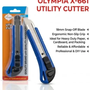 Olympia X-661 Heavy Duty Utility Cutter - 18mm Snap-Off Blade Knife with Ergonomic Non-Slip Grip for Packaging & DIY