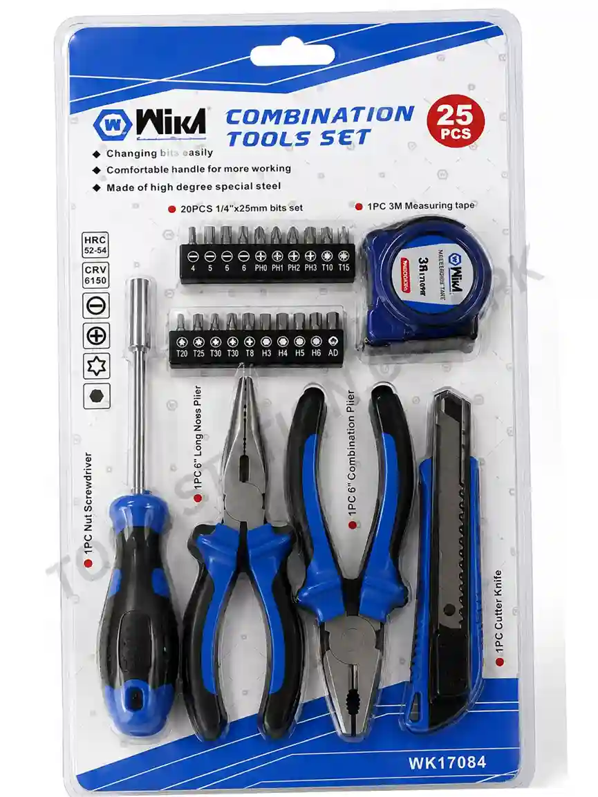 25-Piece Professional Combination Tool Set (WK17084) - Heavy Duty Home & Garage Repair Kit with Pliers, Screwdriver & Bits WIKA 25-Piece Professional Combination Tool Set (WK17084) - Heavy Duty Home & Garage Repair Kit with Pliers, Screwdriver & Bits WIKA