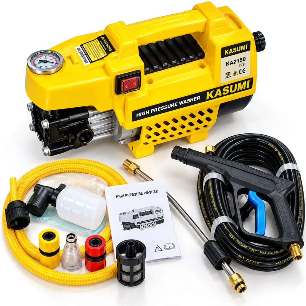 KASUMI KA2150 high pressure washer with pressure gauge, high pressure hose and spray guntoolstationpakistan, toolstation.com