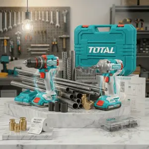 Total TCKLI20275E 20V Li-ion Combo Kit - Brushless Impact Drill (66Nm) & Impact Wrench (400Nm) with 2 Batteries & Charger
