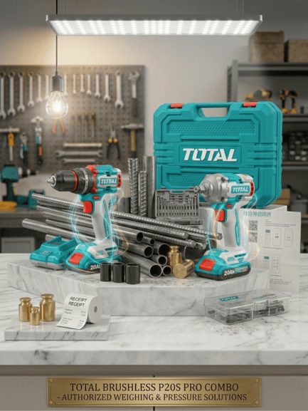 Total TCKLI20275E 20V Li-ion Combo Kit - Brushless Impact Drill (66Nm) & Impact Wrench (400Nm) with 2 Batteries & Charger