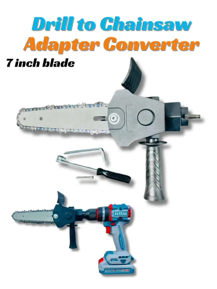 Portable Electric Drill to Chainsaw Adapter Converter - DIY Modified Attachment with 7-Inch Guide Plate & Auxiliary Handle for Wood Cutting