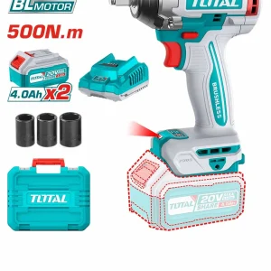 Total TIWLI2050 20V Lithium-Ion Cordless Impact Wrench - Brushless Motor, 500Nm High Torque with 2x 4.0Ah Batteries & Charger