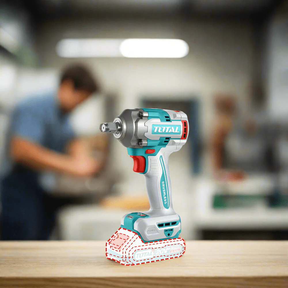 Total TIWLI2040 20V Lithium-Ion Cordless Impact Wrench - Brushless Motor, 400Nm Torque with 2x 2.0Ah Batteries & Charger