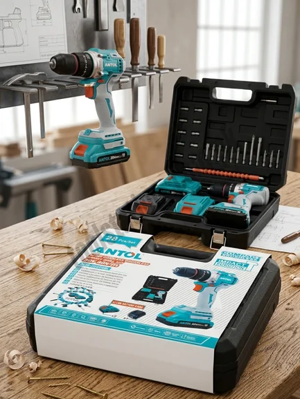 Antol 20V Cordless Brushless Impact Drill Set (40N.m) – Model ACID-20D03BL | 28 Pcs/Set Heavy Duty Screwdriver & Hammer Drill with 2 Batteries Antol 20V Cordless Brushless Impact Drill Set (40N.m) – Model ACID-20D03BL | 28 Pcs/Set Heavy Duty Screwdriver & Hammer Drill with 2 Batteries