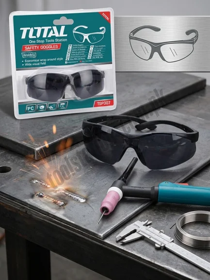 TOTAL Protective Safety Goggles – Model TSP307 | High-Impact Clear Lens Eye Protection Glasses for Dust, Welding Workshop Use TOTAL Protective Safety Goggles – Model TSP307 | High-Impact Clear Lens Eye Protection Glasses for Dust, Welding Workshop Use