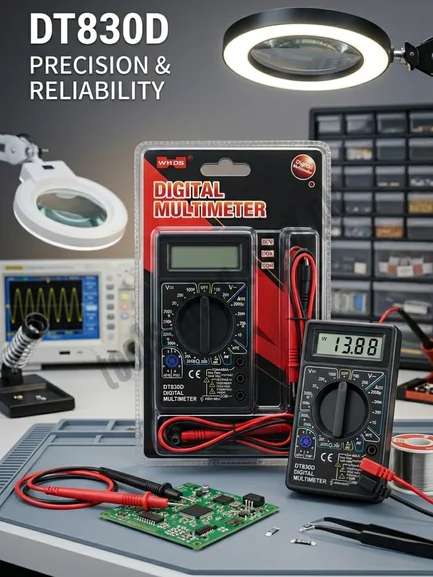 Pocket Digital Multimeter Kit DT830D – Professional Electronic Tester Meter with LCD Display, Test Probes, AC/DC Voltage, Current & Resistance Detector Pocket Digital Multimeter Kit DT830D – Professional Electronic Tester Meter with LCD Display, Test Probes, AC/DC Voltage, Current & Resistance Detector