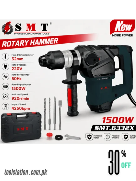 SMT 1500W Rotary Hammer Drill Machine 32mm Heavy Duty Electric Demolition Hammer SMT-6332X SMT 1500W Rotary Hammer Drill Machine 32mm Heavy Duty Electric Demolition Hammer SMT-6332X
