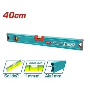 TOTAL 40cm Aluminum Spirit Level – Model TMT24036 | High-Precision Bubble Level with 2 Vials & Shock-Absorbing Rubber End Caps