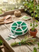 Twist Tie Reel with Built-In Metal Cutter Keying 50m Garden twist tie – Heavy Duty Green Plastic Coated Plant Supporting Wire, Cable Organizer & Bag Sealer
