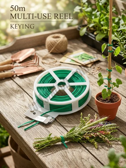 Twist Tie Reel with Built-In Metal Cutter Keying 50m Garden twist tie – Heavy Duty Green Plastic Coated Plant Supporting Wire, Cable Organizer & Bag Sealer Twist Tie Reel with Built-In Metal Cutter Keying 50m Garden twist tie – Heavy Duty Green Plastic Coated Plant Supporting Wire, Cable Organizer & Bag Sealer