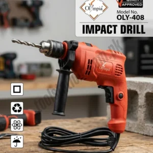 Olympia Impact Drill Machine 13mm – Model No. OLY-408 | Heavy Duty Variable Speed Electric Hammer Drill with Auxiliary Handle for Concrete, Steel & Wood Drilling