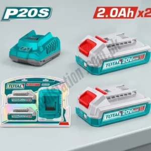 TOTAL 20V P20S Dual Battery & Fast Charger Power Hub Pack – Model TFBCPK2212 | Premium 2-Pack 2.0Ah Lithium-Ion Cell Set with Smart Desktop Charging Dock for Cordless Machinery