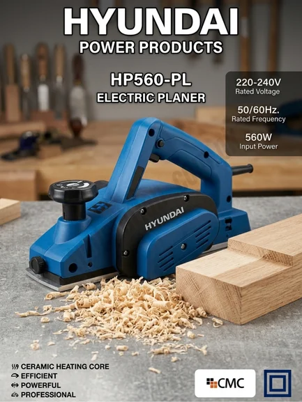 Hyundai 560W Electric Planer Model HP560-PL – Professional Wood Smoothing Tool, 82mm Planing Width with 0-1mm Depth Adjustment Hyundai 560W Electric Planer Model HP560-PL – Professional Wood Smoothing Tool, 82mm Planing Width with 0-1mm Depth Adjustment