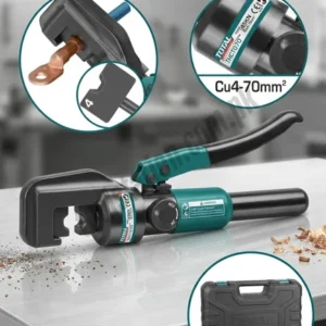TOTAL Hydraulic Crimping Tool Model THCT070 – 45KN Force, Capacity 4-70mm² for Copper Cables | Heavy-Duty Hydraulic Cable Lug Crimper with Carrying Case
