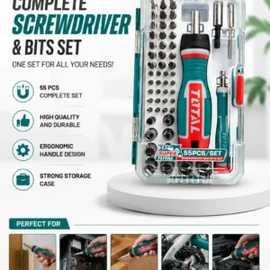 TOTAL Screwdriver and Bits 55-Piece Set TACSD30556 - Professional Multi-Purpose Hand Tool Kit with Ratchet Handle