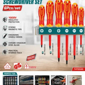 TOTAL 6-Piece Insulated Screwdriver Set THTIS566 - 1000V VDE Certified Professional Industrial Hand Tool Kit