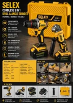 SELEX 20V Cordless Brushless Combo Kit - Professional Drill Driver & Angle Grinder Set with Super Li-Ion Batteries