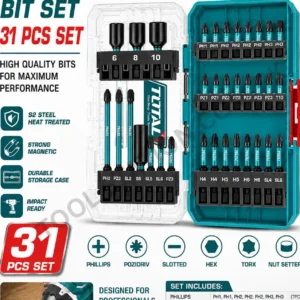 TOTAL 31-Piece Impact Bit Set - S2 Steel Heat Treated Professional Screwdriver Bits with Magnetic Holder TACSDL11306
