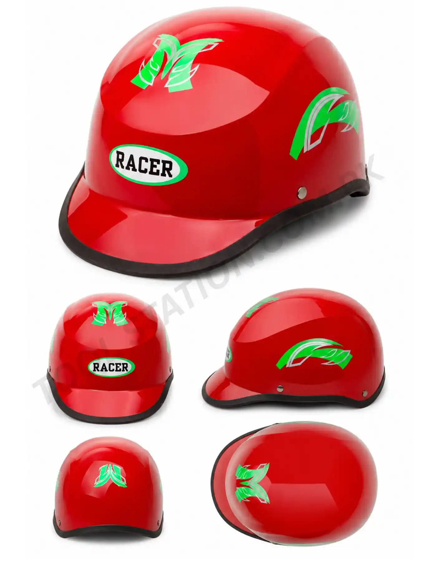 Half-Face Motorcycle Helmet - Stylish Red Safety Gear with Sports Design RACER Half-Face Motorcycle Helmet - Stylish Red Safety Gear with Sports Design RACER