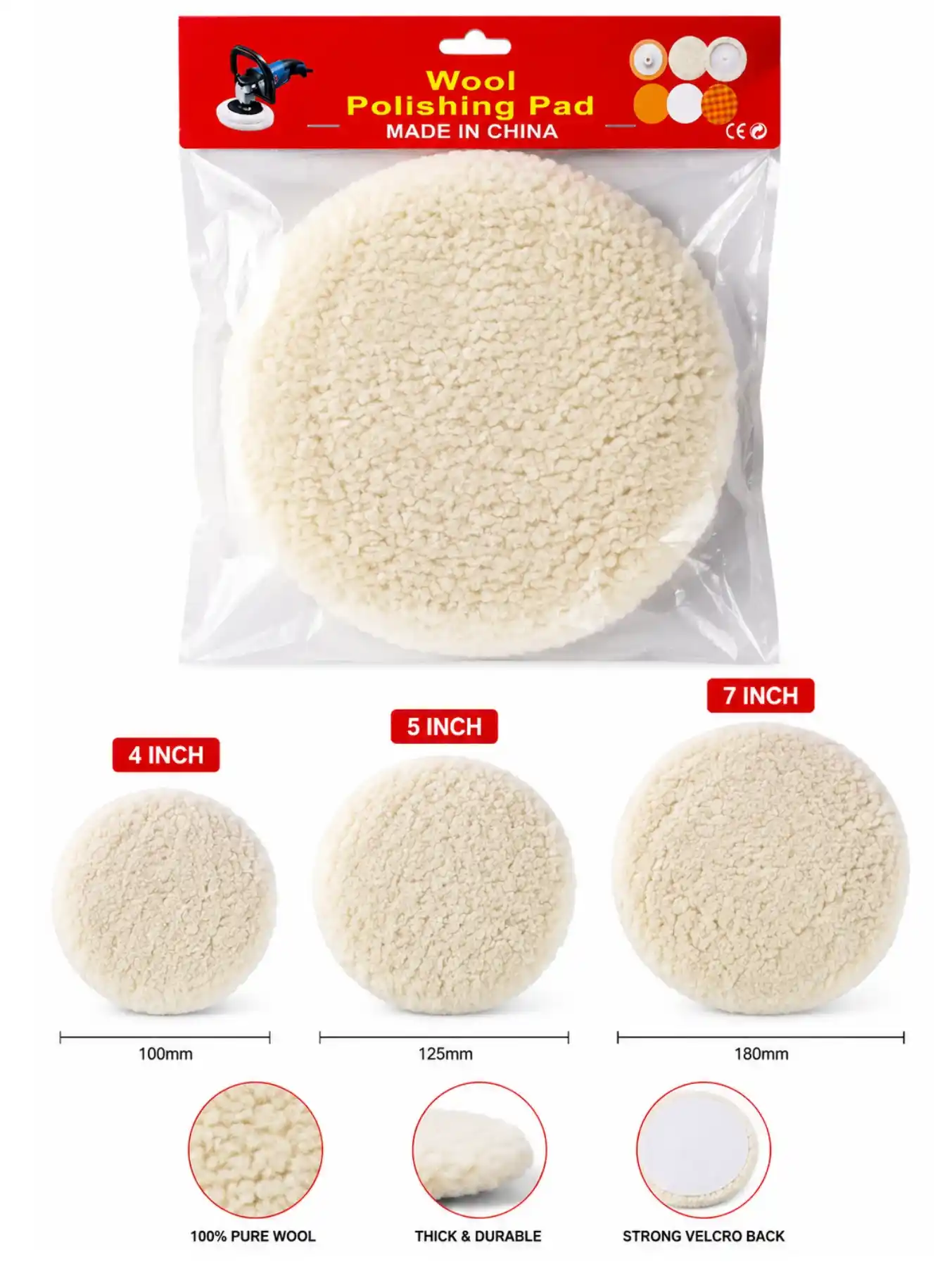 Professional Wool Polishing Pad - Heavy-Duty Buffing Bonnet for Car Detailing buffs Available in 4", 5", 7" Professional Wool Polishing Pad - Heavy-Duty Buffing Bonnet for Car Detailing buffs Available in 4", 5", 7"