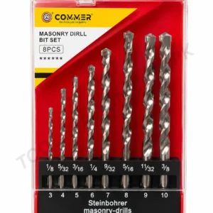 COMMER 8-Piece Masonry Drill Bit Set - High-Performance Carbide-Tipped Bits for Concrete, Brick, and Stone