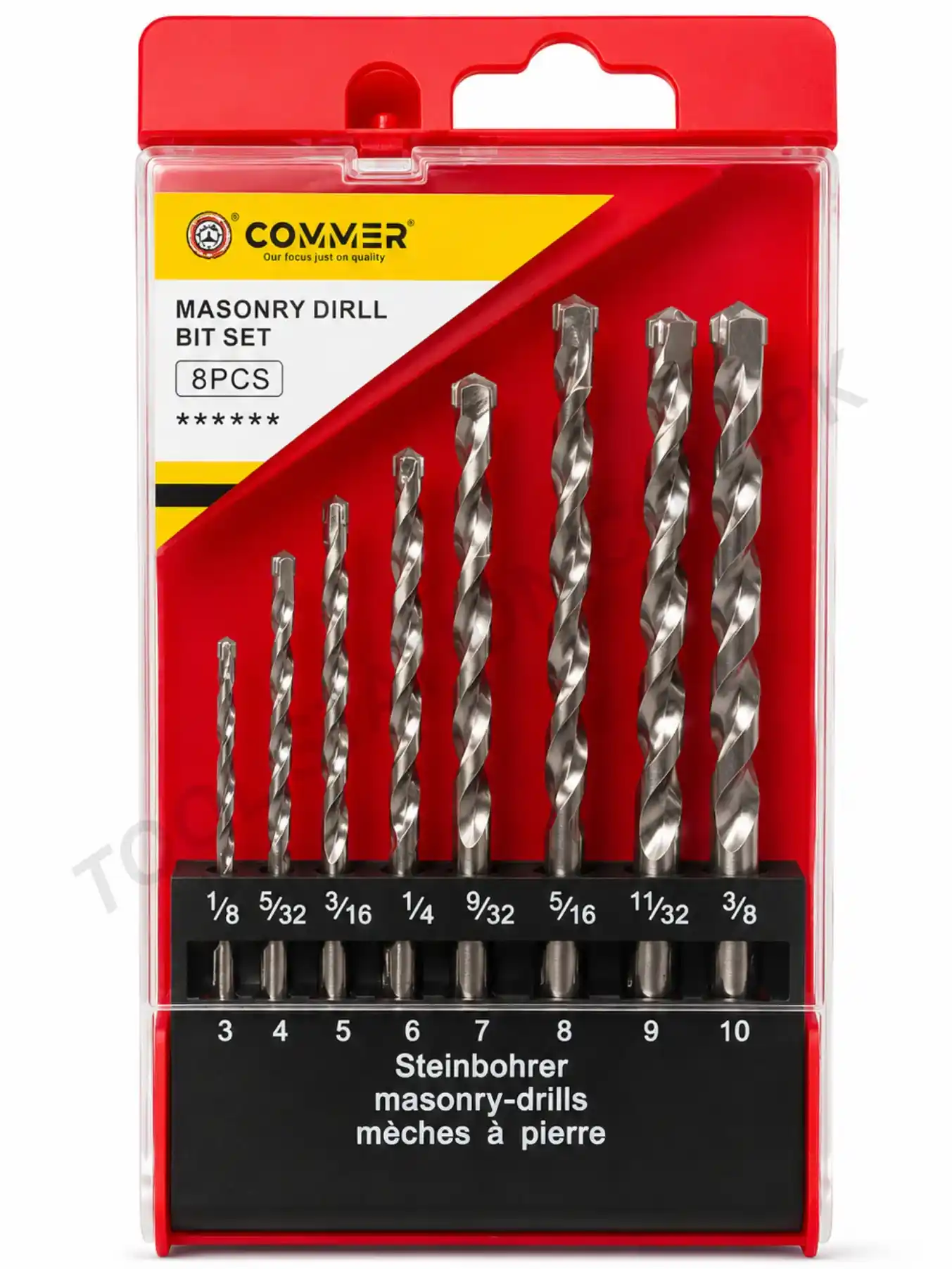 COMMER 8-Piece Masonry Drill Bit Set - High-Performance Carbide-Tipped Bits for Concrete, Brick, and Stone COMMER 8-Piece Masonry Drill Bit Set - High-Performance Carbide-Tipped Bits for Concrete, Brick, and Stone