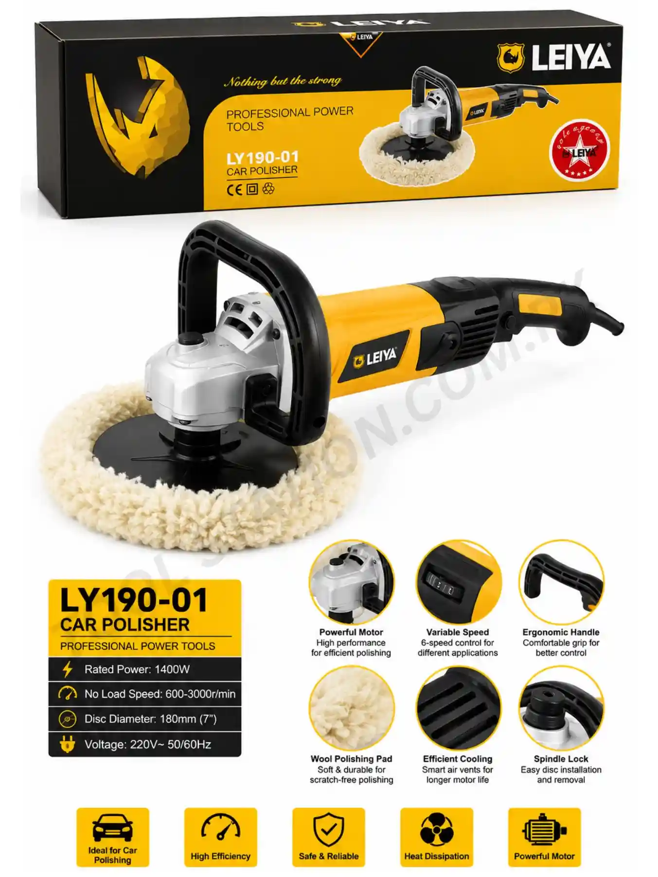 LEIYA Professional Car Polisher 7-inch - High-Performance Buffing Tool for Automotive Detailing LY190-01 LEIYA Professional Car Polisher 7-inch - High-Performance Buffing Tool for Automotive Detailing LY190-01